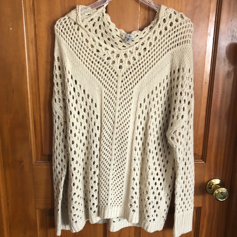 Open Knit Hooded Sweater, Size Medium